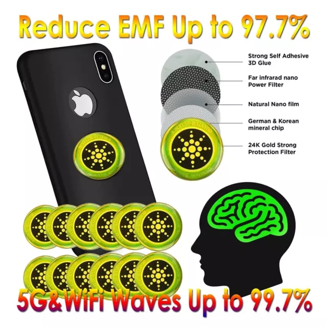 12pc Radiation Protection Sticker Phone Tablet Laptop 5G Wi-Fi EF RF EMF