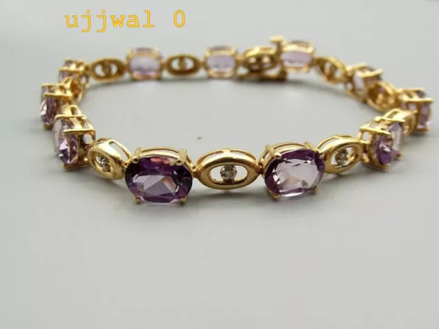 13.Ct Oval Lab-Created Amethyst Women's Tennis Bracelet 14K Yellow Gold Plated