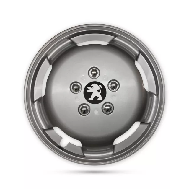 For Peugeot Boxer Motorhome Camper Van 15” 4x Deep Wheel Trims Silver Cover Logo