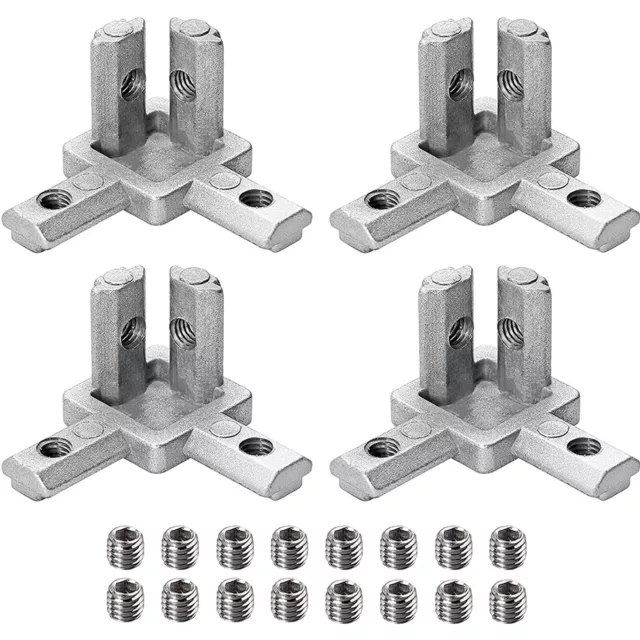 4x 3-Way End Corner Bracket Connector with Screws for T Slot Extrusion Profile