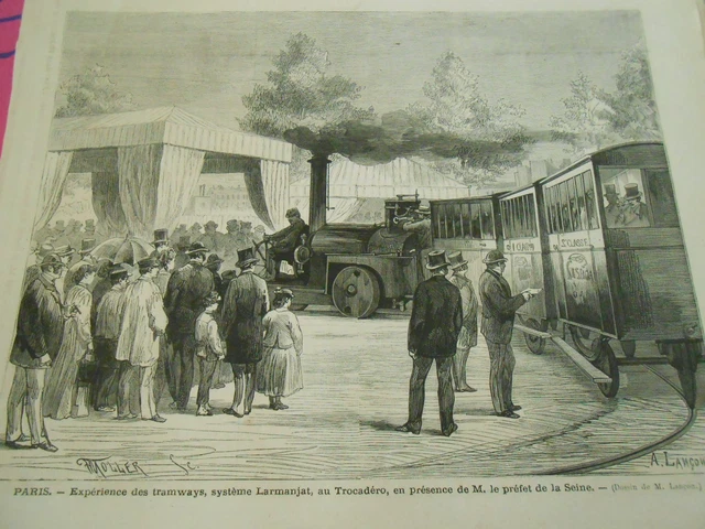 GRAVURE 1872 - Paris expériene des tramways système Larmanjat au ...