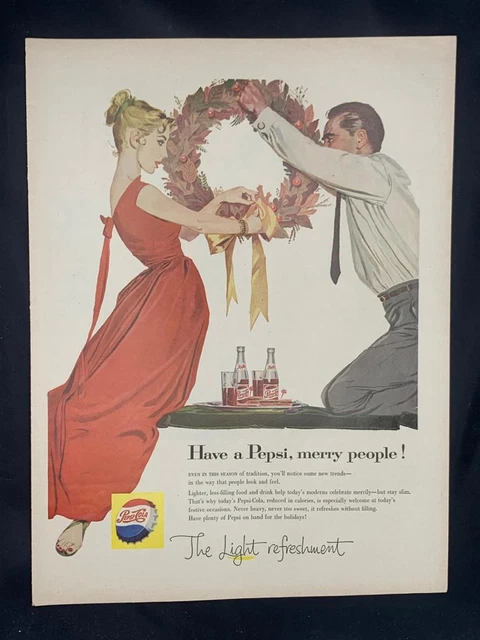 Magazine Ad* - 1957 - Pepsi - Christmas wreath