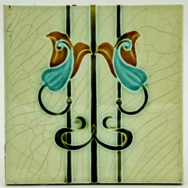 Antique Fireplace Tile Moulded Majolica Rhodes Tile Co C1900 AE1