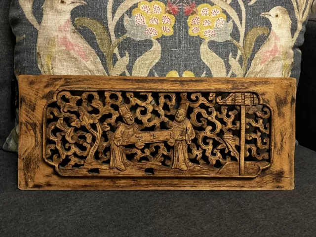 Panel de madera tallada chino vintage/antiguo relieve marcas raras coleccionistas
