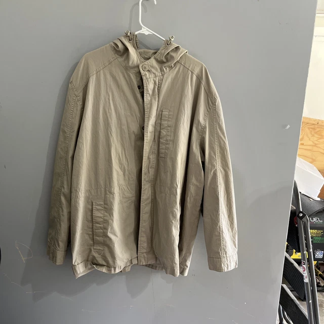 DOCKERS MENS Size 3XL Khaki Zip Up Hooded Mesh-Lined Rain Jacket Coat