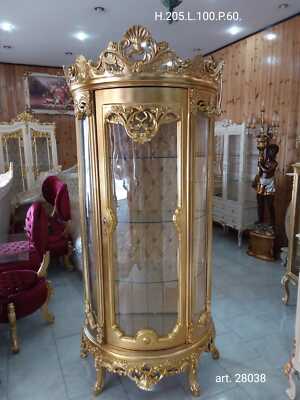 Avoria VETRINA AD 1 ANTA IN LEGNO AVORIO E ORO E PIANO IN MARMO CON STOFFA ORO 