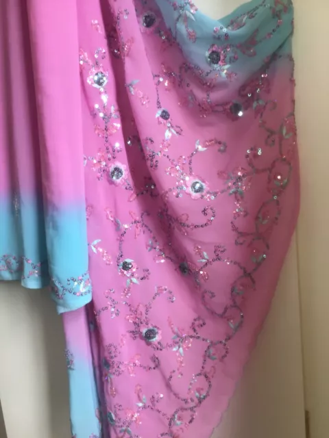 Blue & Pink Sari Saree Embroidery With Blouse And Petticoat Size 10/12