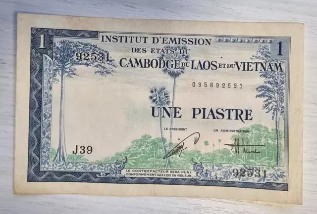 French Indochina 1 Piastre P# 105 1953 Circulated