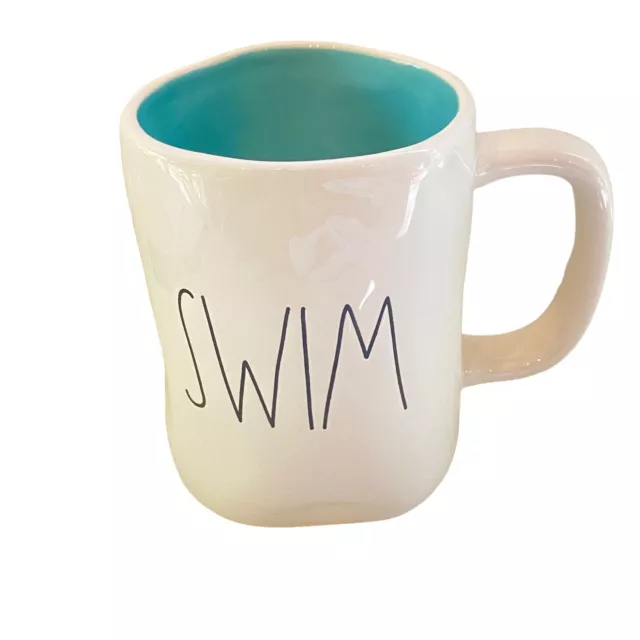 Rae Dunn by Magenta Glossy White SWIM Mug Teal Interior Artisan Collection