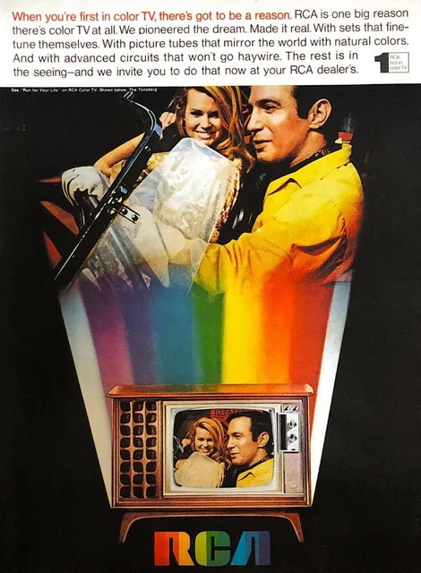 1968 RCA Television Vintage Print Ad First In Color TV Couple In Car