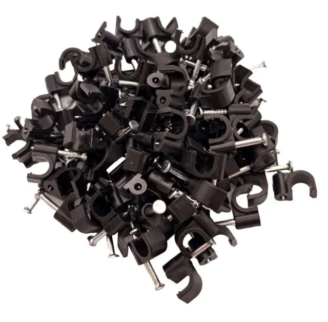 Black Round Cable Clips Heavy Duty Fixing Nails Black Round Wire Clips 4mm -10mm