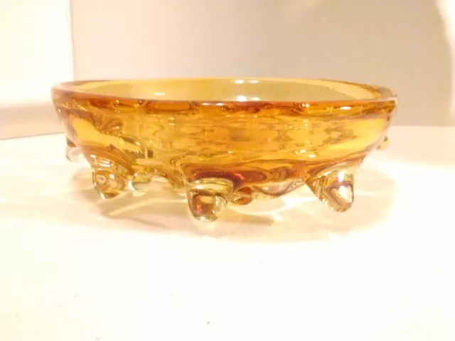 Freeform Bowl Golden Amber 7.5" Hand Blown bumpy Rare Unique Different Art Glass