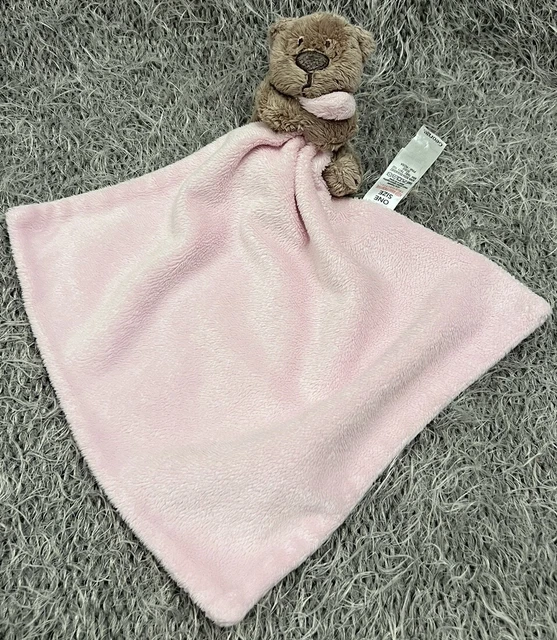 Asda George Pink Brown Teddy bear baby soft toy plush comforter blankie blanket