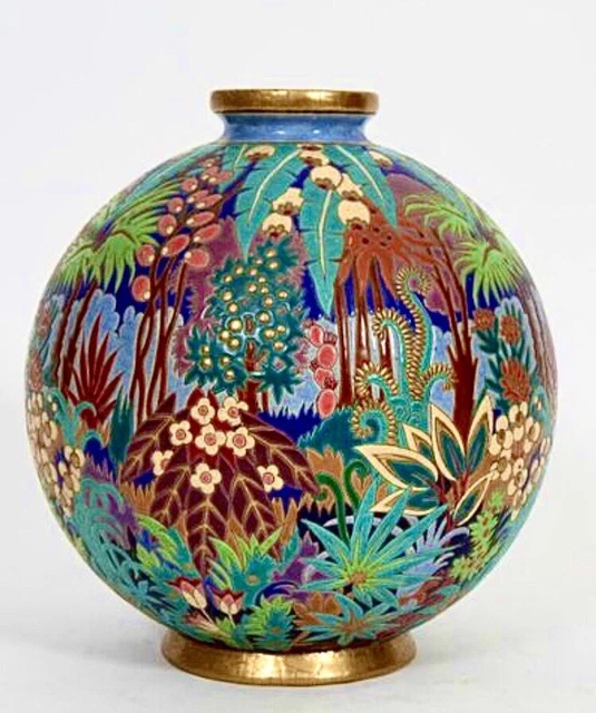 Exceptionnel Vase en émaux de Longwy : « Boule Coloniale ». Ancien & Numéroté 89