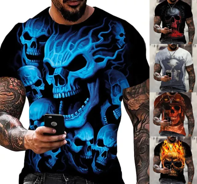 Mens Graphic Print Skull Design Tee Top - Sizes XS-6XL