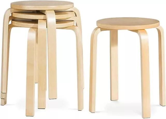 Giantex Set of 4 Wooden Stools Solid Wood  Stool Space-saving Stackable Natural