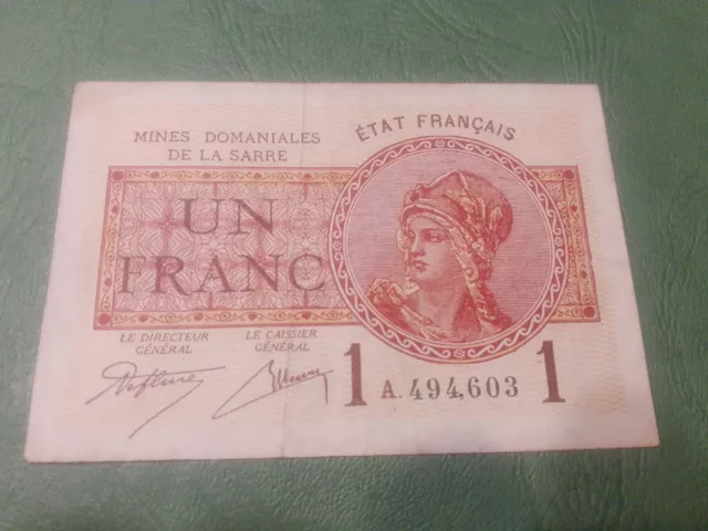 BILLET de NECESSITE 1 FRANC MINES DOMANIALES de la SARRE ETAT