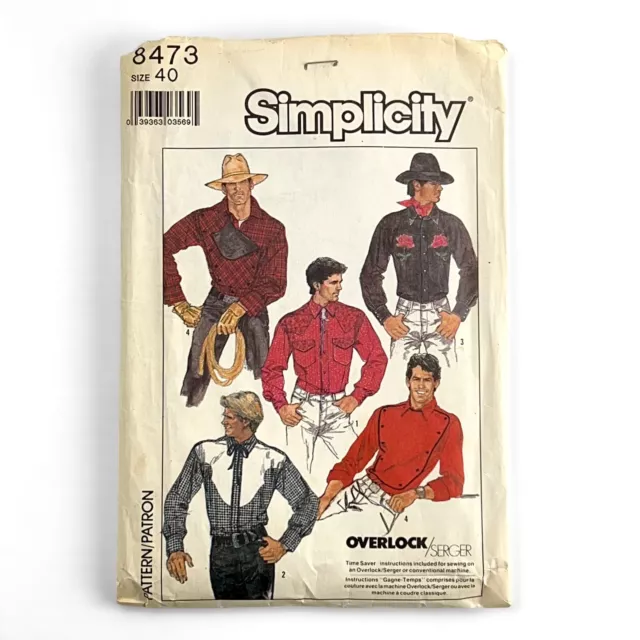 Simplicity Sewing Pattern 8473 Size 40 Mens Western Shirt Uncut FF Vintage