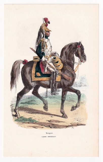 Gravure Ancienne Originale - Éclaireur De La Garde Impériale De Napoléon Bonaparte, XIXe (vers 1840)