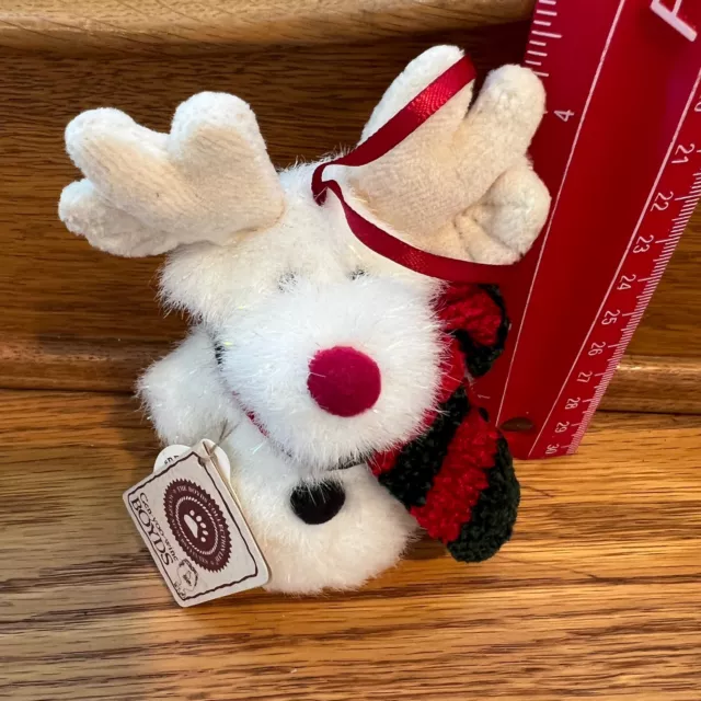 Boyds Bears Christmas 4" Moose Ornament Plush Snowman Sparkly Fur Knit Scarf T0