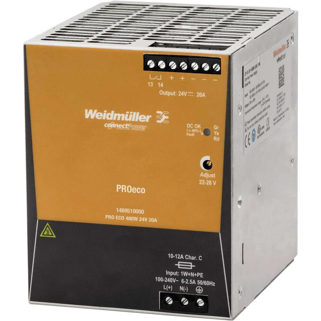 Weidmüller PRO ECO 480W 24V 20A Hutschienen-Netzteil (DIN-Rail)  24 V/DC 20 A...