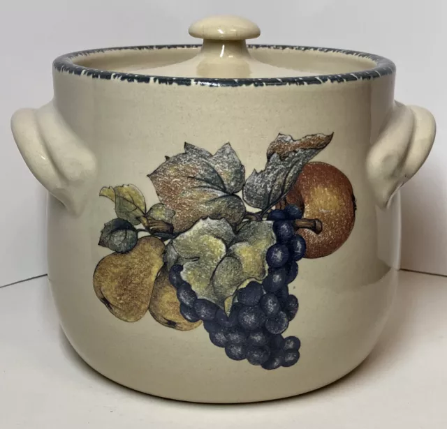Home & Garden Party Cookie Jar/Bean Pot w/ Lid & Handles Fruit Design