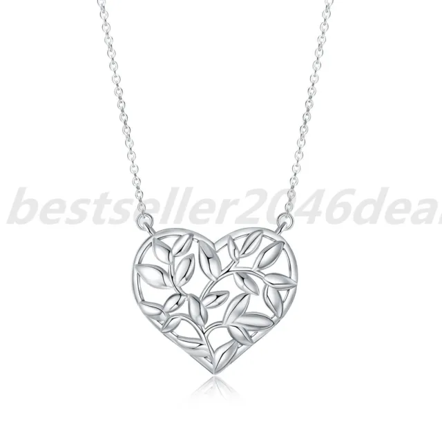 925 Sterling Silver Tree of Life Pendant Necklace Heart Shaped Lady Jewelry Gift