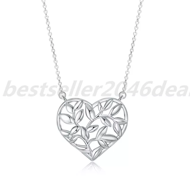 925 Sterling Silver Tree of Life Pendant Necklace Heart Shaped Lady Jewelry Gift