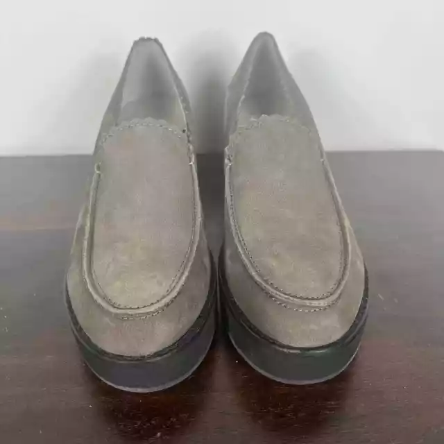 Eileen Fisher Harria Slip On Suede Leather Heeled Loafers Slate Gray Sz 5.5 Nwob