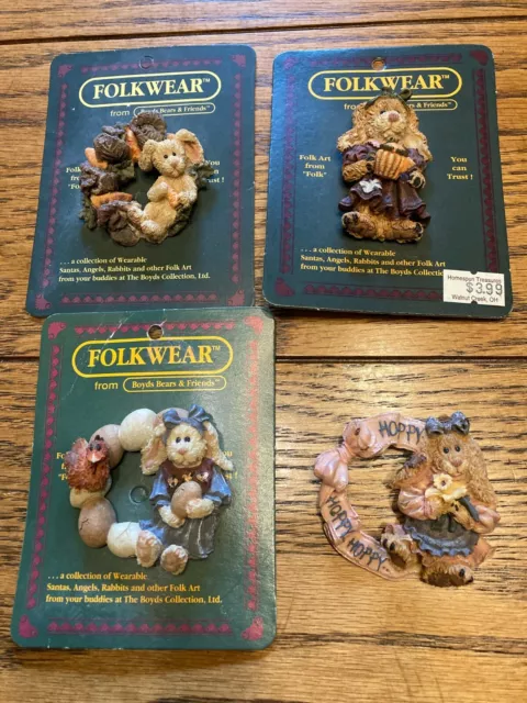 Lot Of 4 Boyds Bears Folkwear Bearwear Pins Brooches 3 New On Card