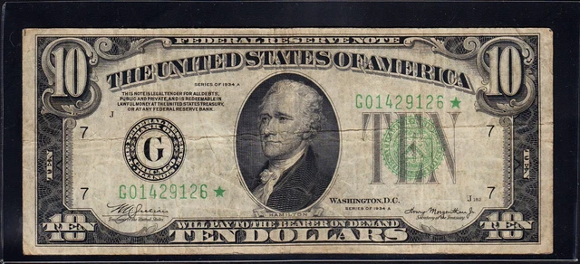 FR.2006-G* 1934A Chicago $10 Federal Reserve STAR NOTE VF