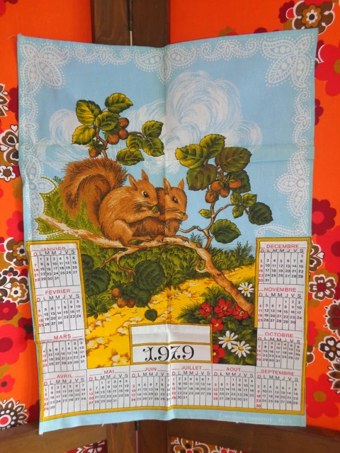 Torchon Vintage 1979 - Calendrier Tissu Multicouleur - Déco Rétro Cuisine