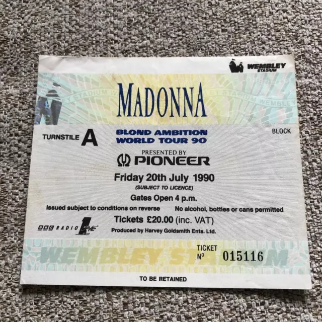 Madonna ticket Wembley 20/07/90 Blonde Ambition  tour  #015116