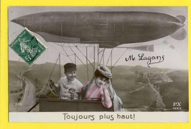 Carte Postale 1908 BALLON DIRIGEABLE Balloon Airship Aerostat TOUJOURS plus HAUT