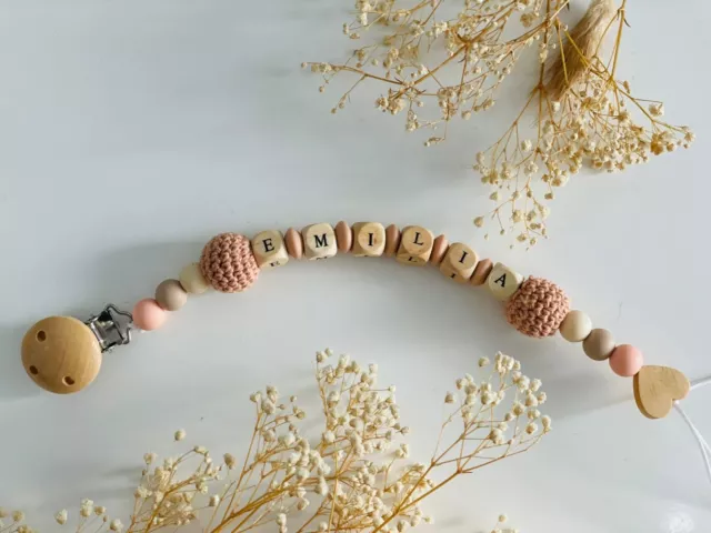 Schnullerkette mit Namen Nuckelkette Schnullerband Mädchen personalisiert Holz 3