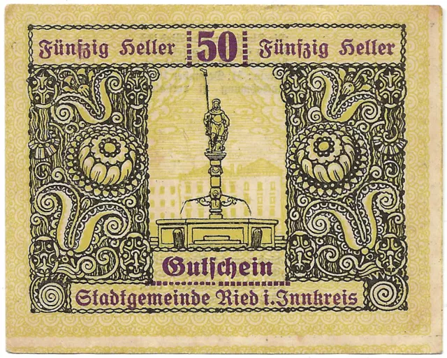 Bank note Of Need - Notgeld Austria - Ried Im Innkreis 50 Heller 1920