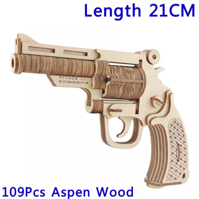 DIY Mechanical Toys 3D Revolver Wooden Jigsaw Puzzle Gun Kids Toy Model Assembly