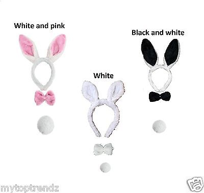 Bunny Rabbit Ear Headband Tail Bow Tie Fancy Dress Costume Accessory Set