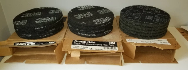 (3 Cases of 5) (15 Pads) Thick Line Scotch Brite BLK 12" Stripping Floor Pads