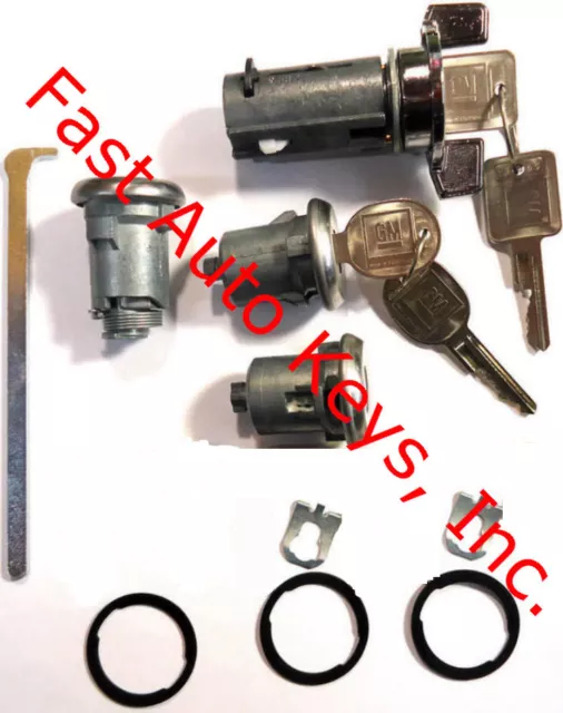 New GM Chrome Ignition/Doors/Trunk Lock Key Cylinder Set With Keys To Match