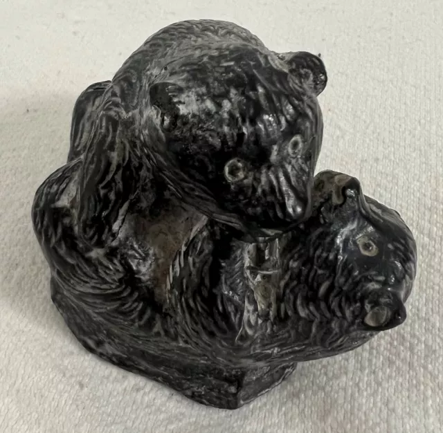 Vtg. Miniature Soapstone Hand-Carved Two Bear Cubs Playing "The Wolf Sculpture