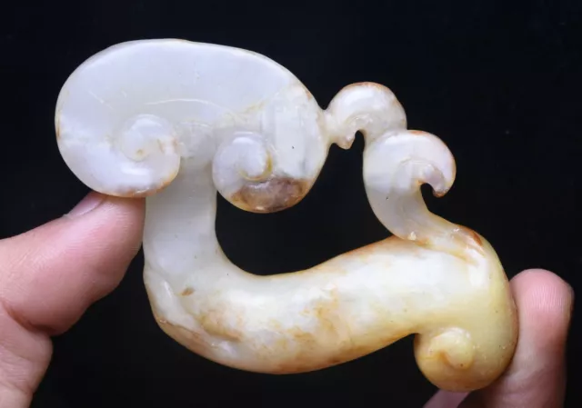 8CM China Han Dynasty Hetian Jade Carve Ganoderma Ruyi Ru Yi Amulet Pendant