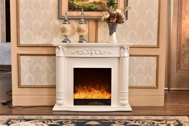 Camino elettrico Kamin fireplace legno massello Barocco Inglese avorio 339