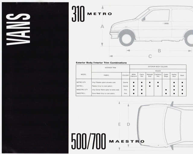 AUSTIN ROVER VANS Colour Trim Combinations 1990 UK Market Brochure ...