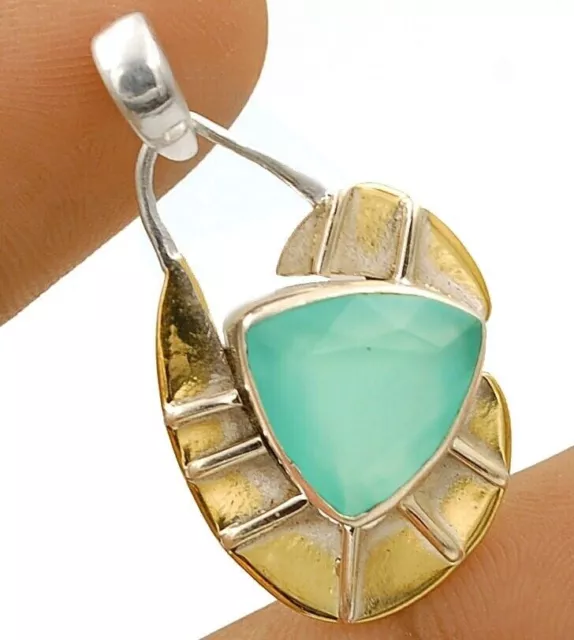 Two Tone Natural Aquamarine Chalcedony 925 Sterling Silver Pendant NW10-5