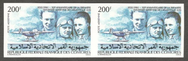 (AOP) Comoros #C111 1980 First Transatlantic Flight IMPERF PAIR MNH