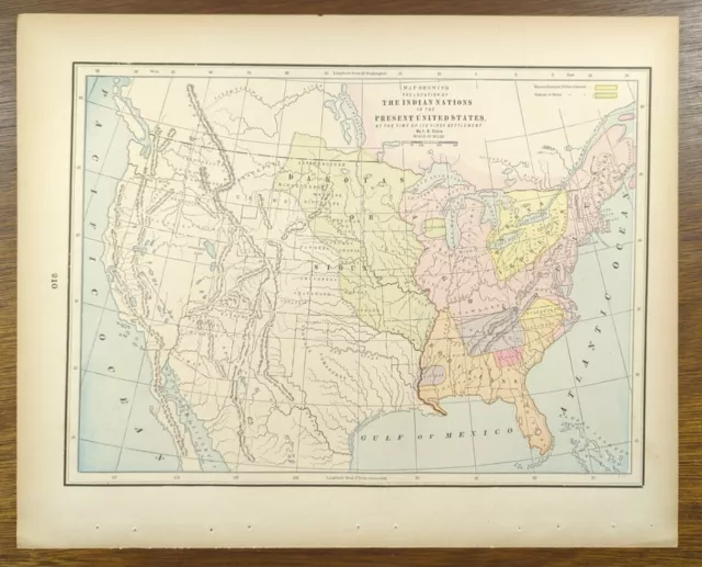 ANTIQUE 1894 INDIAN NATIONS Map 14"x11" Old Antique Original TRIBES $18