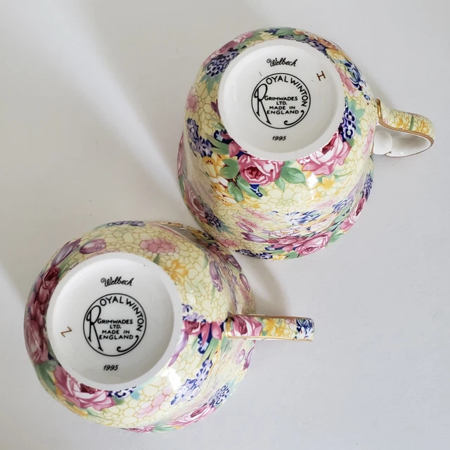 2 Royal Winton Grimwades Welbeck Tea Trios Cup Saucer & Plate Yellow Chintz 1995 7