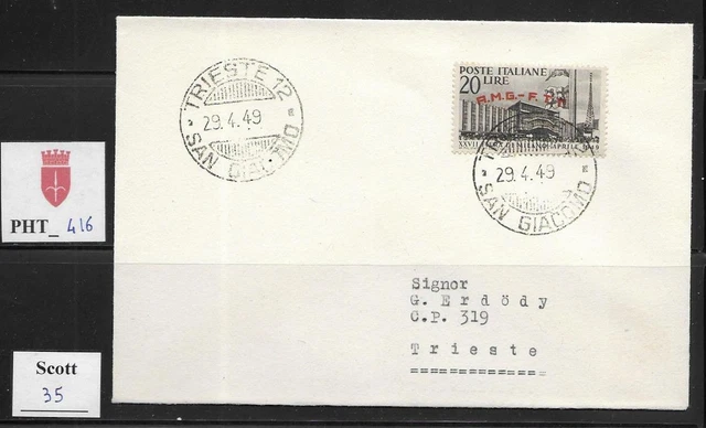 PHT_416. TRIESTE FTT. FDC w. 1949 27th FIERA DI MILANO stamp. Scott 35
