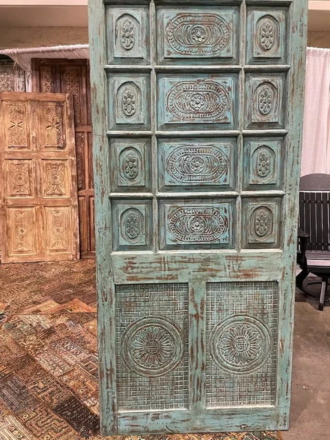 Rustic Vintage Sliding Barn Doors, Farmhouse Door, Jaipur Blue Distressed 81x37